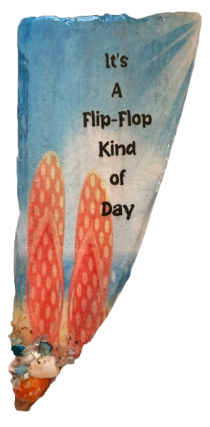 Antique West Virginia Roof Decoupaged ITS A FLIP-FLOP KIND OF DAY Beach Theme 3-D Embellishments Shells and Sand Handmade Wall Art Unique Beach Lake House Gift - JAMsCraftCloset