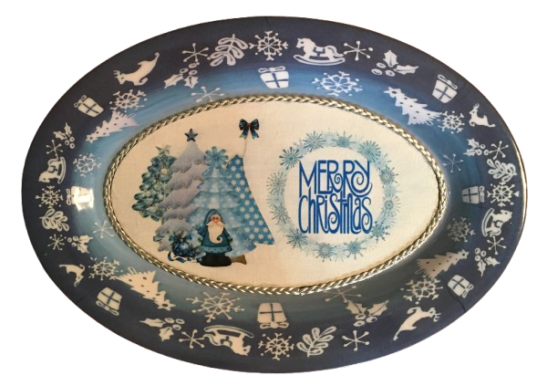 Plastic OVAL TRAY Farmhouse Country Home Holiday Decor BLUE AND WHITE MERRY CHRISTMAS Wall Art &nbsp;- JAMsCraftCloset