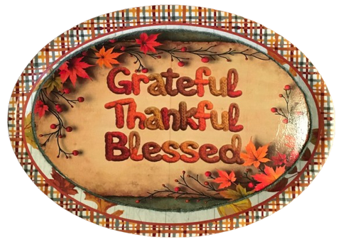 Plastic OVAL WHITE TRAY Farmhouse Country Kitchen Home Decor GRATEFUL THANKFUL BLESSED PLAID BORDER Wall Art Shelf Sitter Handmade &nbsp;- JAMsCraftCloset
