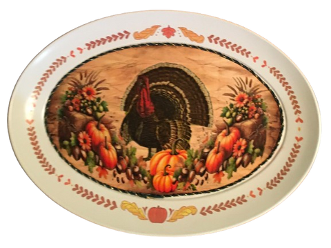Plastic OVAL WHITE TRAY Farmhouse Country Kitchen Home Thanksgiving Decor TURKEY AND PUMPKINS Wall Art Shelf Sitter Handmade &nbsp;- JAMsCraftCloset