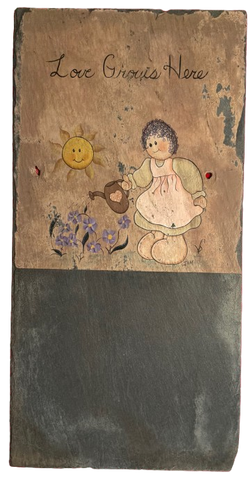 Antique Roof Slate and Chalkboard Vintage Hand Painted LOVE GROWS HERE Gift Primitive Country Farmhouse Home Decor Wall Art Family Gift - JAMsCraftCloset