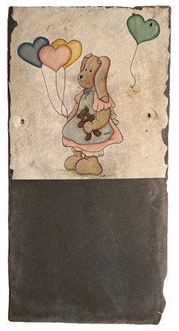 Antique Roof Slate and Chalkboard Vintage Hand Painted BUNNY HEARTS BALOONS Gift Primitive Country Farmhouse Home Decor Wall Art Family Gift - JAMsCraftCloset
