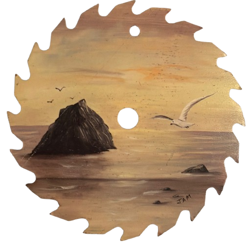 Vintage SAW BLADE Round Upcycled Handmade Hand Painted Wall Art BEACH ROCK SEAGULL Saw Wall Hanging Saw Blade Art Metal Art Blade Art Circular Saw Art Crafters Delight Unique Gift Home Decor Beach Decor - JAMsCraftCloset