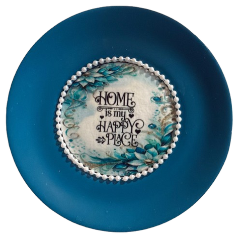 Metal Round VINTAGE VIEL INOX SAUCER Farmhouse Country Floral Design Wall Art AQUA - HOME IS MY HAPPY PLACE Cottage Chic Victorian Decor Handmade Decoupaged Engagement Wedding Gift {{ JAMsCraftCloset }}