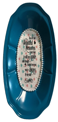 SMALL METAL AQUA OVAL TRAY Farmhouse Country Home Decor YOU LEFT ME BEAUTIFUL MEMORIES Wall Art Cottage Chic Bar Decor Victorian Decor Handmade Decoupaged Gift Idea &nbsp;- JAMsCraftCloset