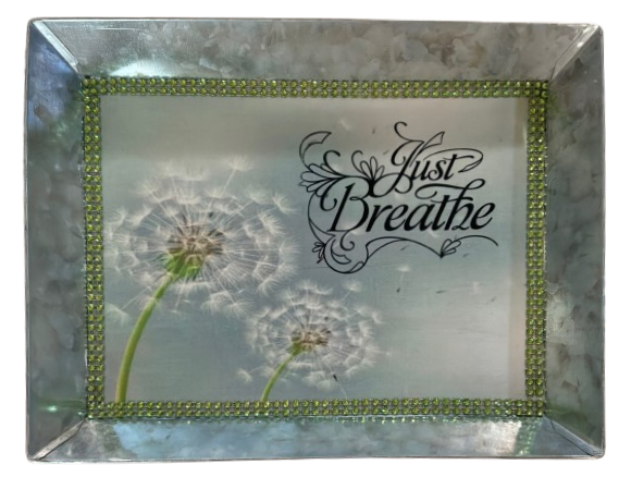 Galvanized Metal RECTANGLE TRAY Farmhouse Country Wall Art or Shelf Sitter JUST BREATHE Handmade Gift Idea &nbsp;- JAMsCraftCloset
