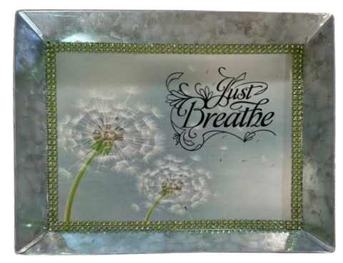 Galvanized Metal RECTANGLE TRAY Farmhouse Country Wall Art or Shelf Sitter JUST BREATHE Handmade Gift Idea &nbsp;- JAMsCraftCloset