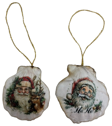 SCALLOP SEASHELL CHRISTMAS ORNAMENT- Set 6 BEACH COASTAL DECOR - Handmade Hand Painted DECOUPAGED Repurposed Upcycled Gift SET OF 2 Ornaments - JAMsCraftCloset