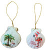SCALLOP SEASHELL CHRISTMAS ORNAMENT- Shell FLAMINGO Christmas Ornaments SET 2 - BEACH COASTAL DECOR - Handmade Hand Painted DECOUPAGED Repurposed Upcycled Gift SET OF 2 Ornaments - JAMsCraftCloset