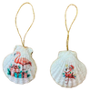 SCALLOP SEASHELL CHRISTMAS ORNAMENT- Shell FLAMINGO Christmas Ornaments SET 4 - BEACH COASTAL DECOR - Handmade Hand Painted DECOUPAGED Repurposed Upcycled Gift SET OF 2 Ornaments - JAMsCraftCloset
