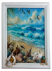 Framed Decoupage On Glass - Beach Coastal Theme - Shells Seagulls Waves - Wall Art Handmade Home Decor {{ JAMsCraftCloset }}