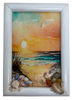 Framed Decoupage On Glass - Beach Coastal Theme - Orange Sunset Beach Grass - Wall Art Handmade Home Decor {{ JAMsCraftCloset }}