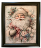 Vintage Wood Frame Decoupage On Glass SANTA PINK FLORAL Christmas Wall Art Shelf Sitter Gift Idea One of a Kind-Unique-Home-Country-Cottage Chic Decor-JAMsCraftCloset
