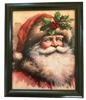 Vintage Wood Frame Decoupage On Glass SANTA HOLLY ON HAT WITH BLING Christmas Wall Art Shelf Sitter Gift Idea One of a Kind-Unique-Home-Country-Cottage Chic Decor-JAMsCraftCloset