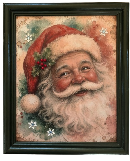 Vintage Wood Frame Decoupage On Glass SANTA SNOWFLAKES HOLLY Christmas Wall Art Shelf Sitter Gift Idea JAMsCraftCloset