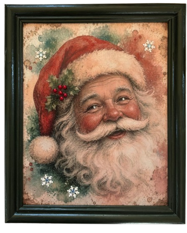 Vintage Wood Frame Decoupage On Glass SANTA SNOWFLAKES HOLLY Christmas Wall Art Shelf Sitter Gift Idea JAMsCraftCloset