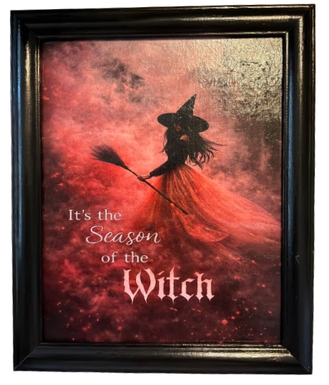 Vintage Wood Frame Decoupage On Glass SEASON OF THE WITCH Halloween Witch Wall Art Shelf Sitter Gift Idea {{ JAMsCraftCloset }}