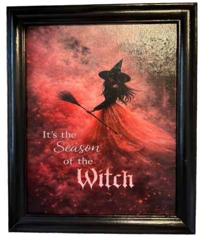 Vintage Wood Frame Decoupage On Glass SEASON OF THE WITCH Halloween Witch Wall Art Shelf Sitter Gift Idea {{ JAMsCraftCloset }}