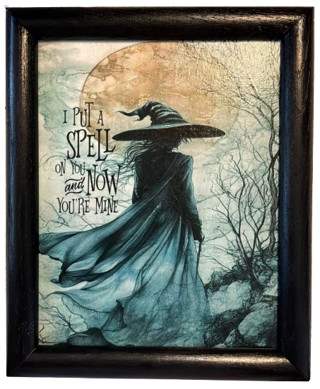 Vintage Wood Frame Decoupage On Glass I PUT A SPELL ON YOU Halloween Witch Wall Art Shelf Sitter Gift Idea {{ JAMsCraftCloset }}