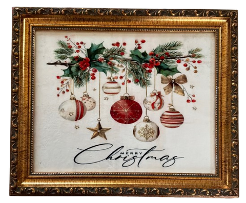 Vintage Wood Frame Decoupage On Glass MERRY CHRISTMAS BULBS AND BLING Christmas Wall Art Shelf Sitter Gift Idea {{ JAMsCraftCloset }}