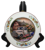 Glass PLATE Round WHITE FARM TRUCK -FARM PERFECT FARM Country Farmhouse Kitchen Shelf Sitter Handmade Decoupaged Repurposed Upcycled Birthday Gift Idea - JAMsCraftCloset