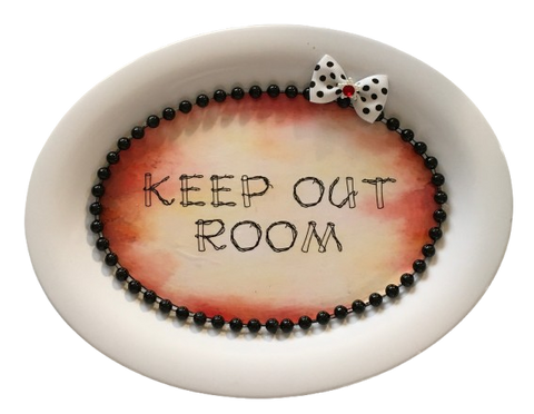 Hard Plastic WHITE PLASTIC OVAL SALAD PLATE Farmhouse Country Home Decor KEEP OUT ROOM Wall Art Cottage Chic Decor Victorian Decor Handmade Crafters Delight Gift Idea - JAMsCraftCloset