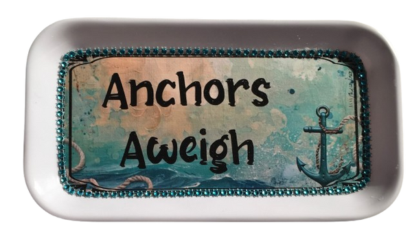 TRAY WHITE Plastic Rectangle Decoupaged Upcycled Repurposed BOAT DECOR DOOR Wall Art ANCHORS AWEIGH Cabin Cruiser Decor Wall Art Gift - JAMsCraftCloset
