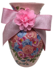 Glass PINK Vase Decoupaged PINK AND BLUE ROSES and PINK BOW AND FLOWER Wedding Decor Shelf Sitter Floral Vase Flower Vase Gift Idea Table Decor Centerpiece Home Decor Cottage Chic Farmhouse Decor Victorian Decor - JAMsCraftCloset