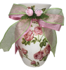 Glass WHITE Vase Decoupaged PINK ROSES and PINK and GREEN BOW AND FLOWER Wedding Decor Shelf Sitter Floral Vase Flower Vase Gift Idea Table Decor Centerpiece Home Decor Cottage Chic Farmhouse Decor Victorian Decor - JAMsCraftCloset