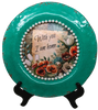 PLATE CHARGER TEAL AQUA PLASTIC ROUND DECOUPAGED Upcycled Repurposed Wall Art or Shelf Sitter WITH YOU I AM HOME Home Decor Wall Art Gift WEDDING - JAMsCraftCloset