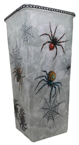 Glass VASE Decoupaged HALLOWEEN SPIDERS Shelf Sitter Country Farmhouse Shabby Chic Victorian BoHo Decor Holiday Decor Gift Idea - JAMsCraftCloset