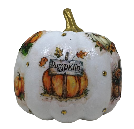 Styrofoam PUMPKIN Decoupaged and Hand Painted Shelf Sitter PUMPKIN PATCH FALL Decor Gift Idea Home Decor Unique - JAMsCraftCloset