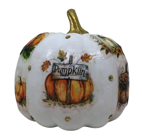 Styrofoam PUMPKIN Decoupaged and Hand Painted Shelf Sitter PUMPKIN PATCH FALL Decor Gift Idea Home Decor Unique - JAMsCraftCloset