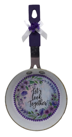 Frying Pan MINI Purple Lilac Lavender LETS COOK TOGETHER Farmhouse Country KITCHEN Wall Art Handmade Hand Painted Decoupaged Repurposed Upcycled Gift Idea Crafters Delight