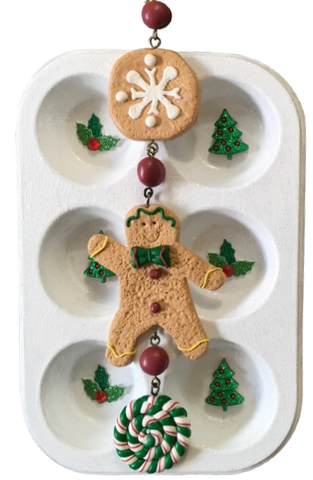 Rectangle MINI MUFFIN Tin Small Repurposed-Upcycled GINGERBREAD MAN Christmas Decor Holiday Decor Country Farmhouse Home Decor Wall Art Shelf Sitter Handmade Hand Painted Gift Idea - JAMsCraftCloset