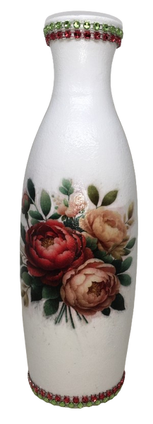 Glass SMALL BUD VASES Decoupaged PEONIES Wedding Decor Shelf Sitter Vase Shabby Chic Victorian BoHo Decor Gift Idea