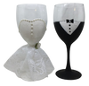 Stemware Glasses BRIDE and GROOM WINE Toasting Glasses WEDDING Hand Painted Black and White With Bling and Lace - JAMsCraftCloset