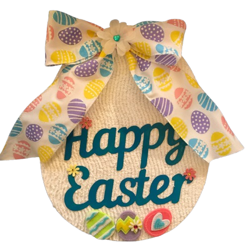 Wood Egg Chenille Bedspread Covered EASTER EGG Wall Art HAPPY EASTER Shelf-Sitter Gift Idea Unique Home Holiday Decor - JAMsCraftCloset