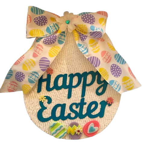 Wood Egg Chenille Bedspread Covered EASTER EGG Wall Art HAPPY EASTER Shelf-Sitter Gift Idea Unique Home Holiday Decor - JAMsCraftCloset