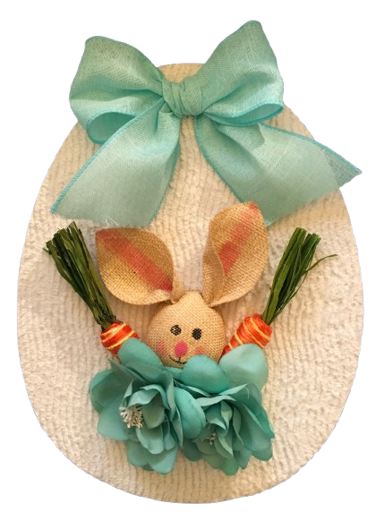Wood Egg Chenille Bedspread Covered EASTER EGG Wall Art BUNNY IN AQUA Shelf-Sitter Gift Idea Unique Home Holiday Decor - JAMsCraftCloset