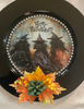 PLATE CHARGER BLACK PLASTIC ROUND DECOUPAGED Upcycled Repurposed Wall Art or Shelf Sitter THREE WITCHES Halloween Decor Home Decor Gift {{ JAMsCraftCloset }}