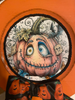 PLATE CHARGER ORANGE PLASTIC ROUND DECOUPAGED Upcycled Repurposed Wall Art or Shelf Sitter FUNKY PUMPKIN WITH BOW Halloween Decor Home Decor Gift {{ JAMsCraftCloset }}