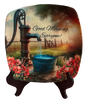 SQUARE Plastic PLATE Farmhouse Country Wall Art Shelf Sitter Decoupage ANTIQUE WATER PUMP - GOOD MORNING Handmade Gift Idea Crafters Delight - JAMsCraftCloset