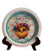 PLATE PLASTIC ROUND Decoupaged Hand Painted Upcycled Repurposed Wall Art EASTER CHICK FLOWERS IN HAIR - HAPPY EASTER Home Decor Spring Easter Wall Art Gift - JAMsCraftCloset