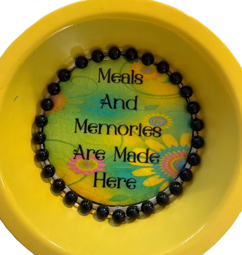 Mini Pie Pan Wall Art Handmade Hand Painted Decoupaged Wall Art Yellow MEALS AND MEMORIES ARE MADE HERE Kitchen Decor Decor Gift Idea &nbsp;- JAMsCraftCloset