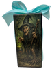 GLASS RECTANGLE BLOCK Halloween Decor Shelf Sitter Hand Painted Decoupaged BLUE WITCH - ROOT WITCH - REVERSIBLE Aqua Bow Gift Idea - JAMsCraftCloset