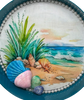 Metal Cake Pan Round Aqua Teal SEAGRASS AND SHELLS - BEACH COASTAL DECOR Wall Art Handmade Hand Painted DECOUPAGED Repurposed Upcycled Wedding Gift {{ JAMsCraftCloset }}