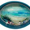 SMALL METAL AQUA OVAL CAKE PAN Beach Coastal Home Decor SEAGRASS SHELLS Wall Art Shelf Sitter DECOUPAGE Handmade Gift Idea {{ JAMsCraftCloset }}