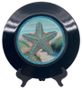 PLATE CHARGER BLACK PLASTIC ROUND DECOUPAGED Upcycled Repurposed Wall Art or Shelf Sitter BEJEWELED STARFISH Beach Coastal Home Decor Gift - JAMsCraftCloset