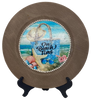PLATE CHARGER LIGHT BROWN WOOD GRAIN PLASTIC ROUND DECOUPAGED Upcycled Repurposed Wall Art or Shelf Sitter ON BEACH TIME Beach Coastal Home Decor Gift - JAMsCraftCloset